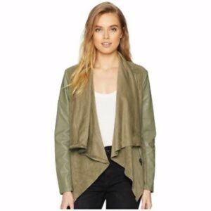 Blank NYC Leather & Knit Draped-front jacket